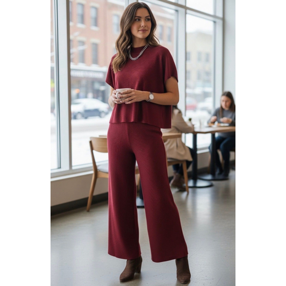 Zenana 2pc ribbed set Merlot oversized large
